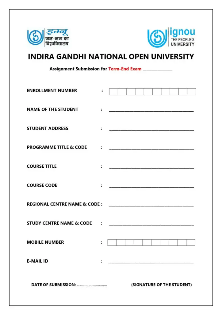 Download IGNOU Assignment Front Page 2024-2025 - IGNOU CLASS