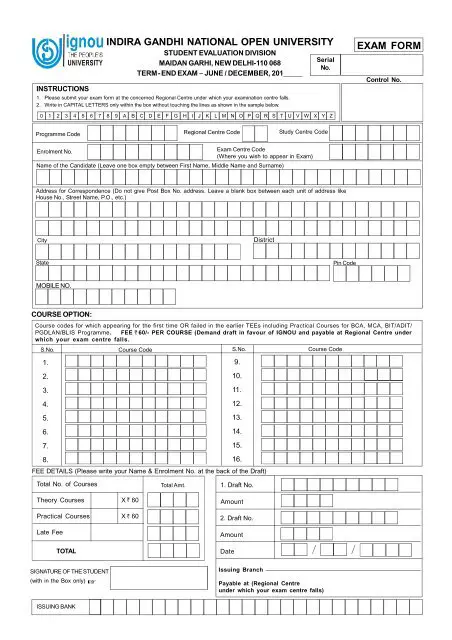 ignou exam form