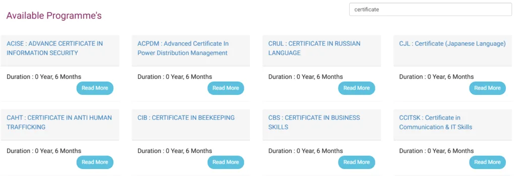 Ignou certificate course