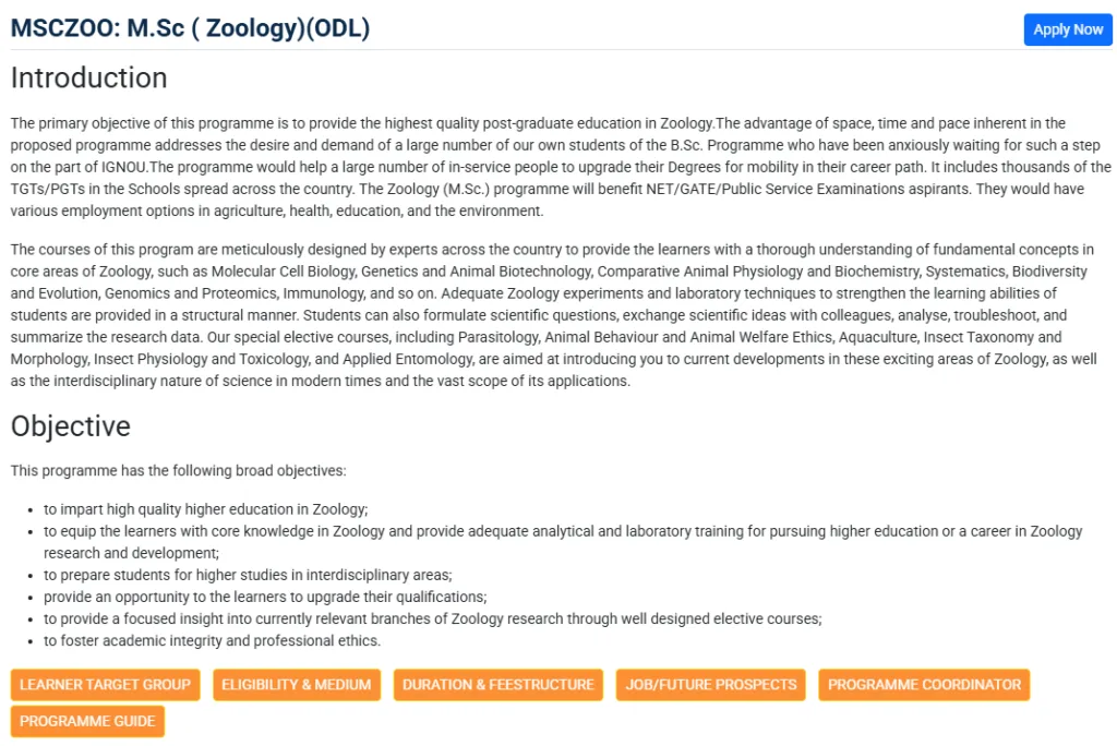 ignou msc zoology