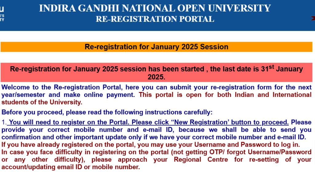 Ignou Re-registration