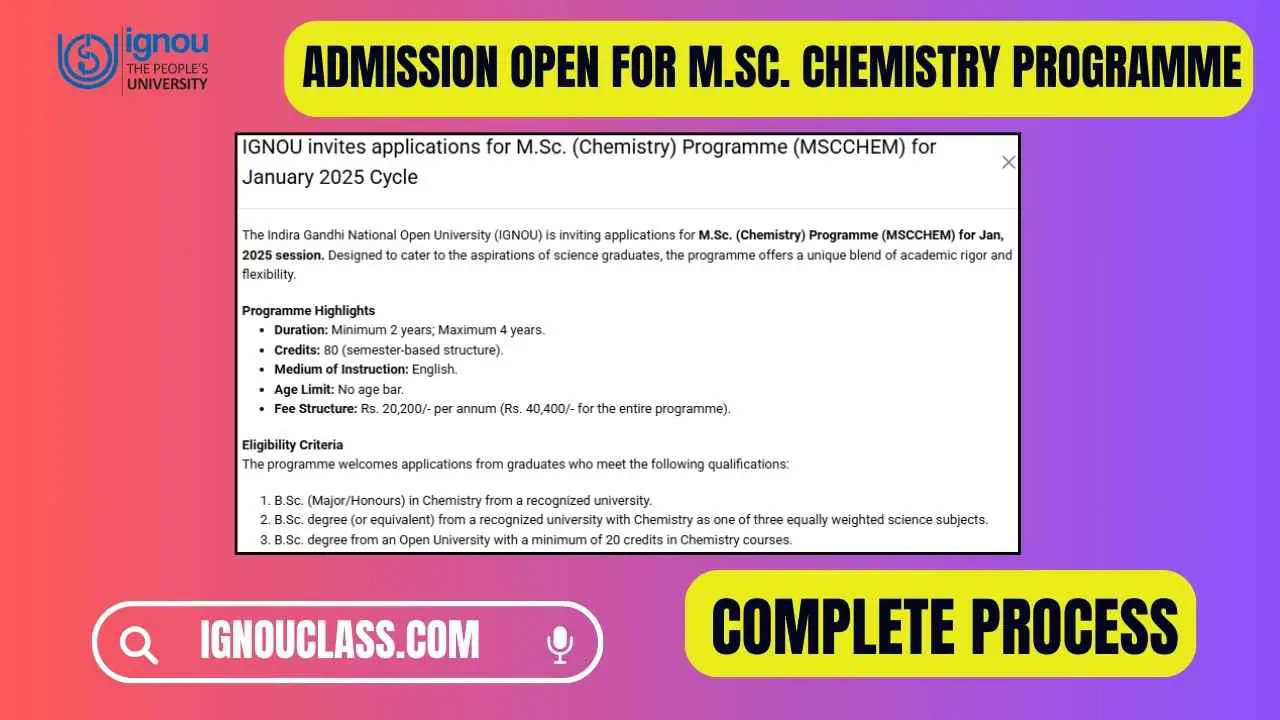 Chemistry msc ignou admission open