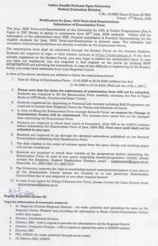 Ignou official notification for june 2025 exam